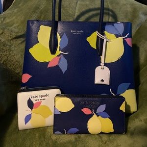 Kate Spade Blue Flower Medium Tote & Wallets Set